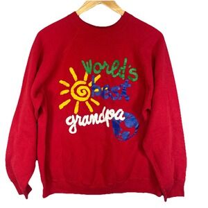 Tultex Crewneck Worlds Greatest Grandpa Sweatshirt Red Crew Sun Earth‎ Vintage